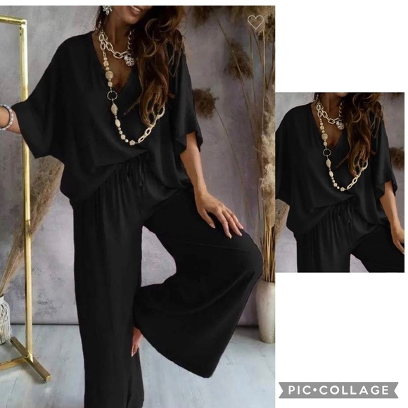 Black! Black Two Piece Set! Pants & Top - Picture 1 of 3